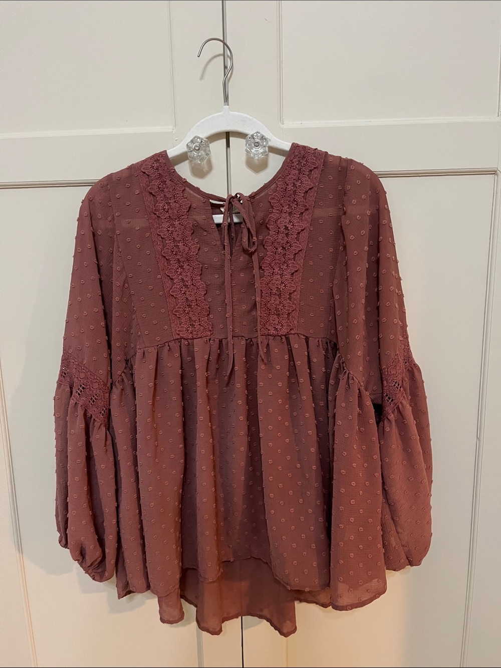 easel Mauve Textured Lace-Trim Peasant Tunic